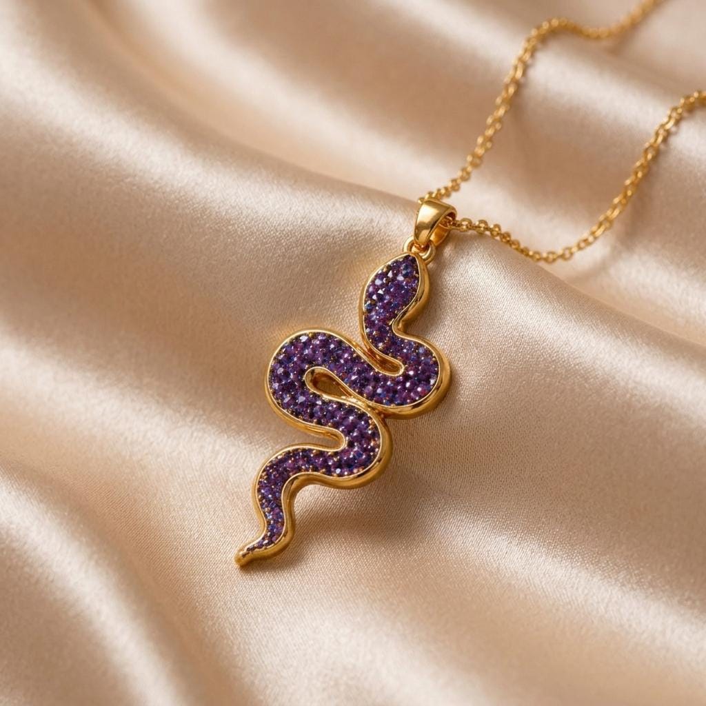 Amethyst Druzy Snake jewelry design featured in the Rimossa meaning guide