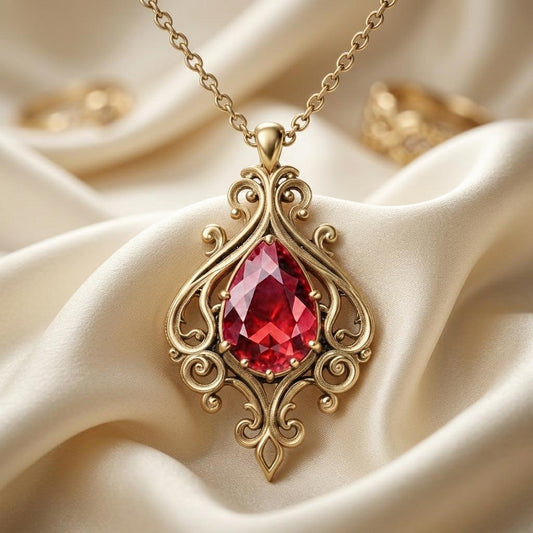 Vintage Ruby Birthstone jewelry design featured in the Rimossa meaning guide
