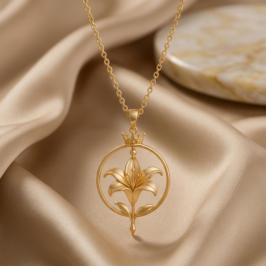 Crowned Lily Aura jewelry design featured in the Rimossa meaning guide
