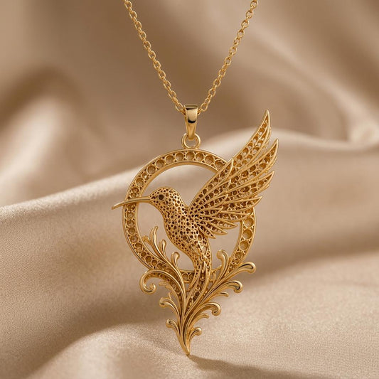 Fossil Hummingbird Halo jewelry design featured in the Rimossa meaning guide