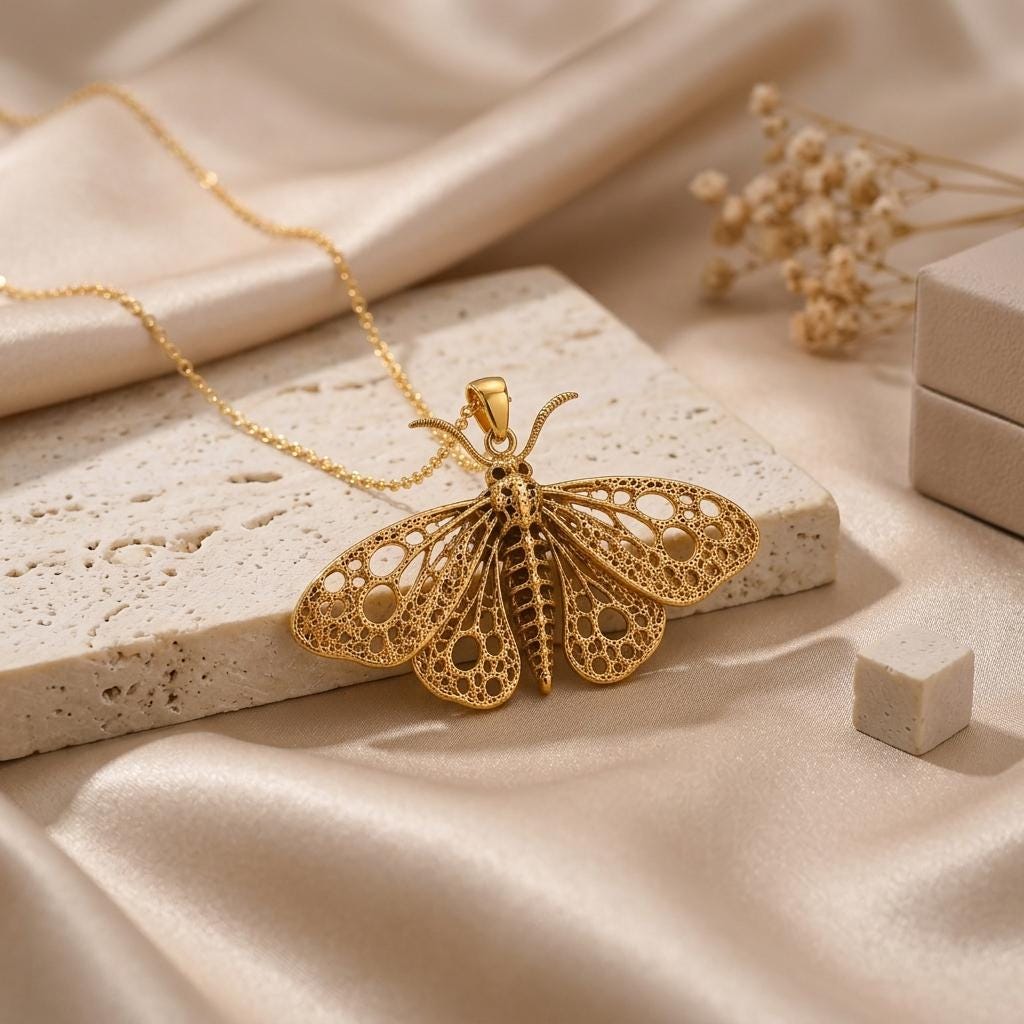 Fossil Moth Skeleton pendat jewelry design featured in the Rimossa meaning guide
