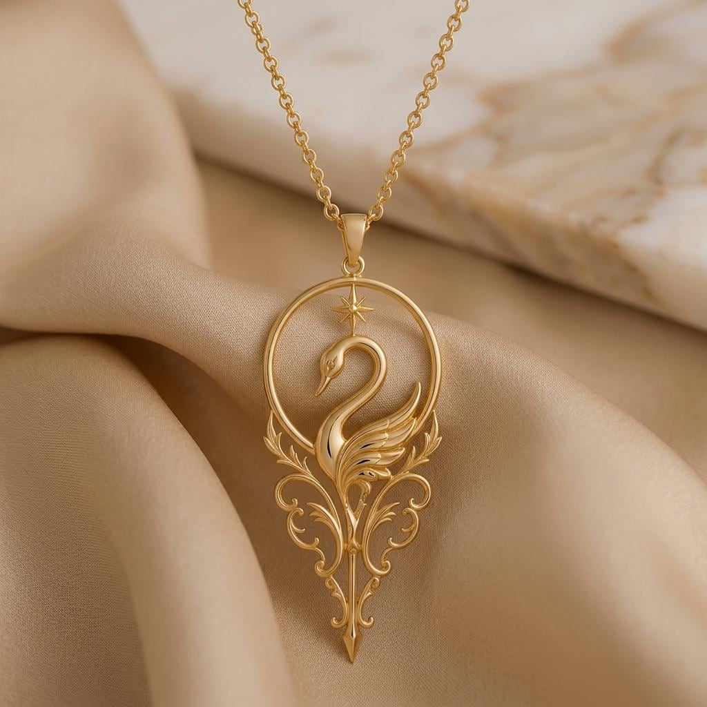 Celestial Swan Halo jewelry design featured in the Rimossa meaning guide
