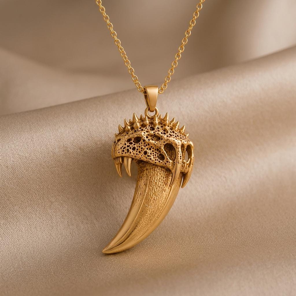 Ancient Saber Tooth jewelry design featured in the Rimossa meaning guide