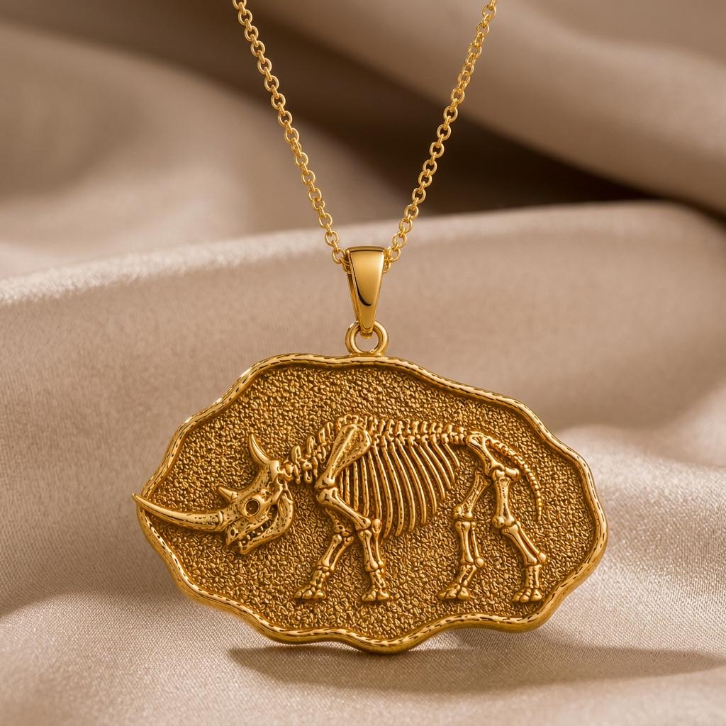 Woolly Rhinoceros Fossil jewelry design featured in the Rimossa meaning guide