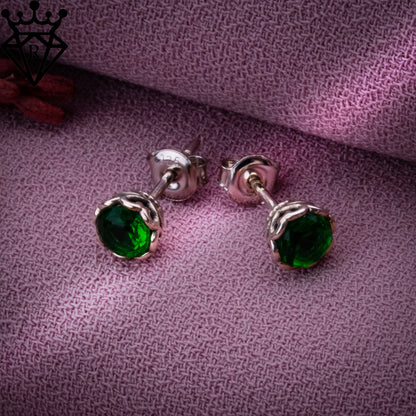 925 Ayar Gümüş Zümrüt Yeşili Taşlı Küpe, El Yapımı Vintage Stil Küpe