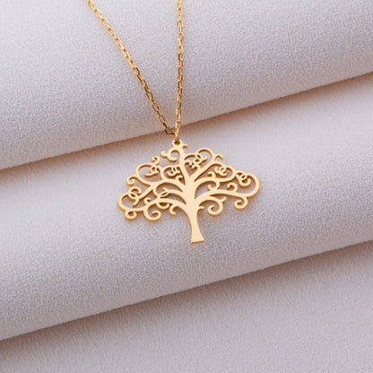 Hayat Ağacı Kolyesi – 925 Ayar Gümüş, 14K Altın, Gümüş, Rose Gold veya Siyah Kaplama