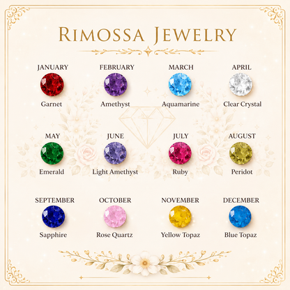 Rimossa Jewelry birthstone chart showing monthly gemstone options