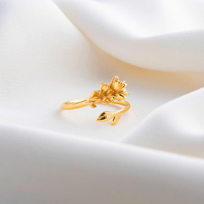 Snowdrop Flower Ring-Gold Birth Flower Ring, Silver Floral Jewelry,Personalized Birth Month Ring, Pressed Flower Ring,Birthday Gift for Her