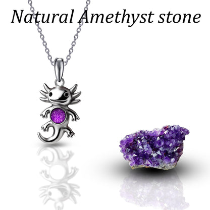Handmade Axolotl Necklace, Amethyst Birthstone Pendant,Custom Initial Kids Name Necklace, Mama Daughter Gift,Birthflower Jewelry,Unique Gift