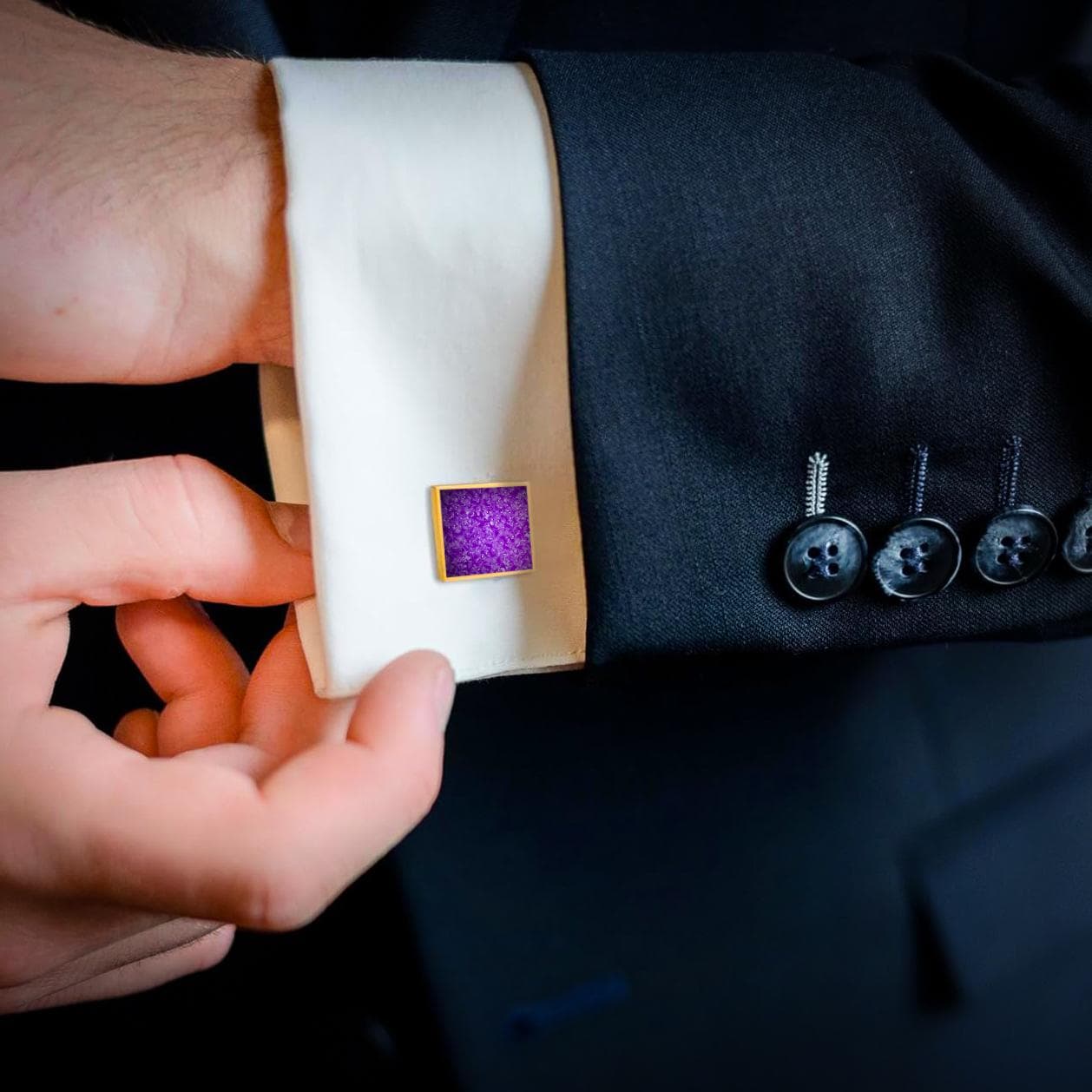 Amethyst Cufflinks, Custom Gold Cufflinks, Personalized Wedding Cufflinks, Mens Cufflinks, Groomsmen Gifts, Birthday Gift for Him or Her