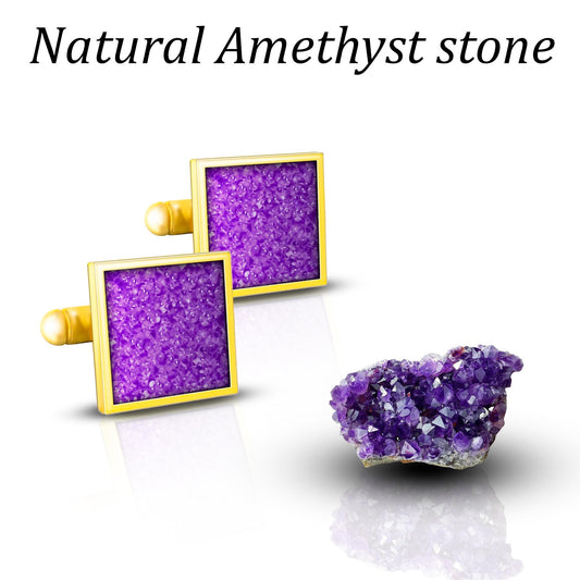Amethyst Cufflinks, Custom Gold Cufflinks, Personalized Wedding Cufflinks, Mens Cufflinks, Groomsmen Gifts, Birthday Gift for Him or Her