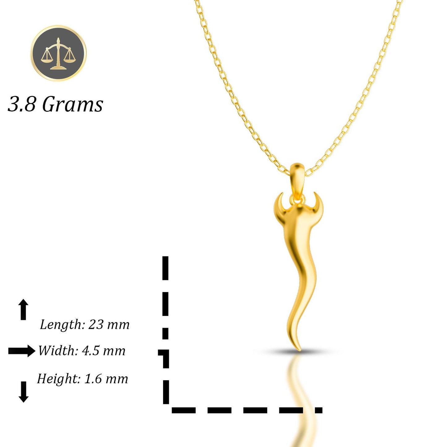 Italian Horn Necklace, Gold or Silver Italian Charm, Classic Italian Jewelry, Horn Chain Pendant, Gift for Him & Her, Birthday Gift-handmade
