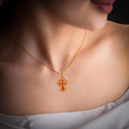 Gold Cross Necklace - Men's & Women's Christian Crucifix, Pearl Cross Pendant, Silver Sideways Cross, Orthodox Dainty Necklace, Gift for Him