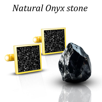 Black Onyx Cufflinks - Gold or Silver Mens Cufflinks, Natural Stone Wedding Cufflinks,Groom Gift, Vintage Cufflinks,Anniversary Gift for Him