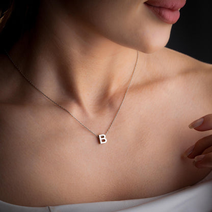 Gold Letter Initial Necklace, Minimalist Name Charm Jewelry, Rose Gold Bubble Necklace for Women, Personalized Birthday Gift for Her.