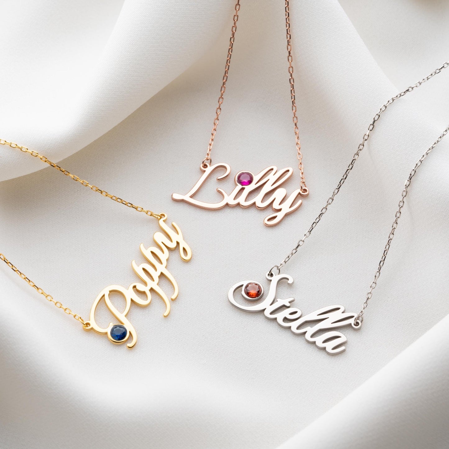 Personalized Christmas Birthstone Name Necklace, 925 Sterling Silver Custom Pendant, Handmade Holiday Gift, Festive Jewelry for Women.