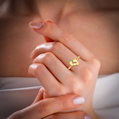 Handmade Gold Plated Baby Footprint Ring with Birthstone – 925 Sterling Silver Personalized Jewelry for Moms.