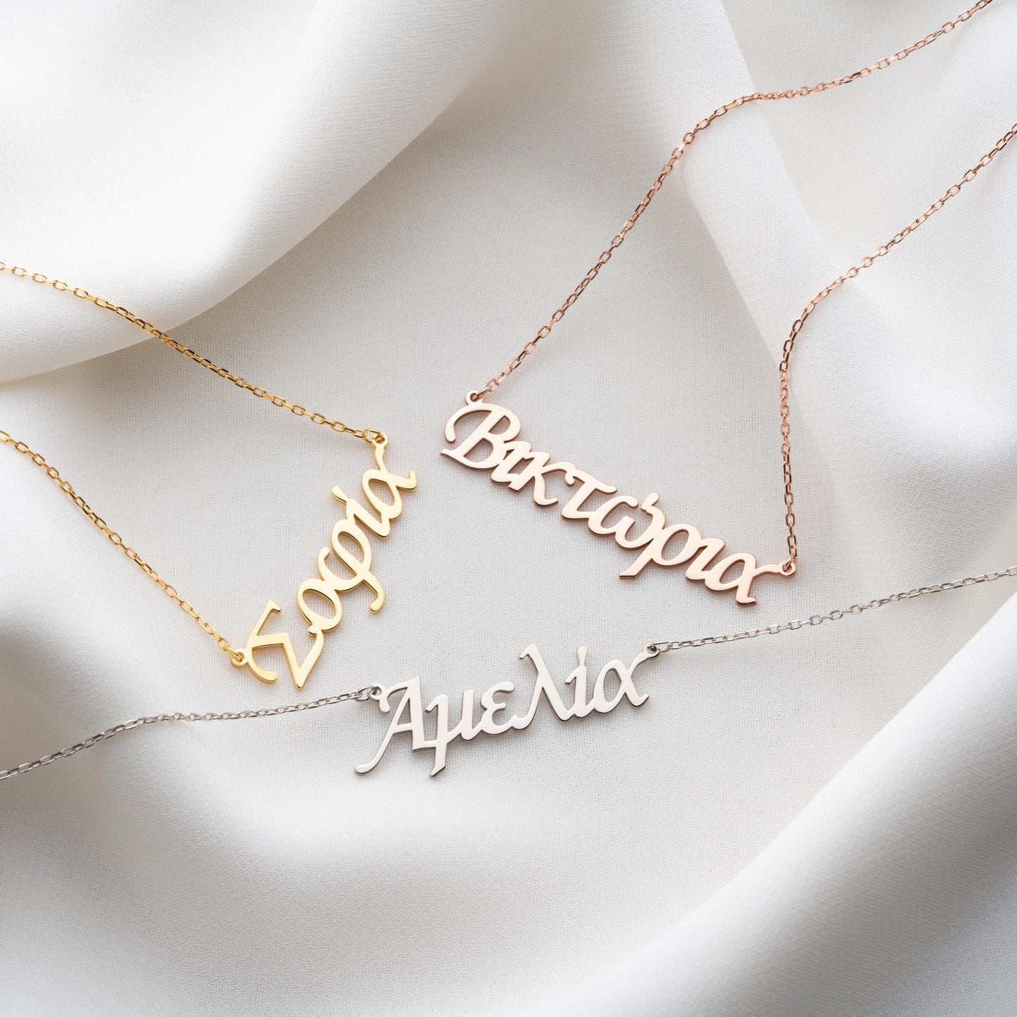 Greek Name Necklace, Personalized Nameplate Jewelry, Gold Silver Greek Letters Pendant, Mythology Gift for Women, Birthday Gift for Her
