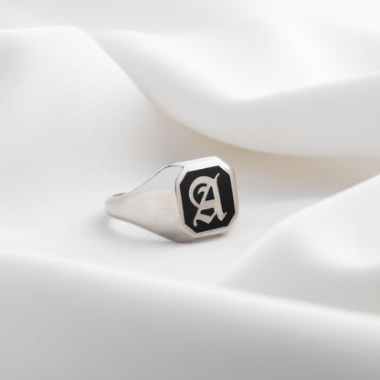 Signet Ring - Custom Engraved Minimalist Ring, Personalized Name Ring, Dainty Handwriting Letter Ring, Statement Ring for Men & Women.