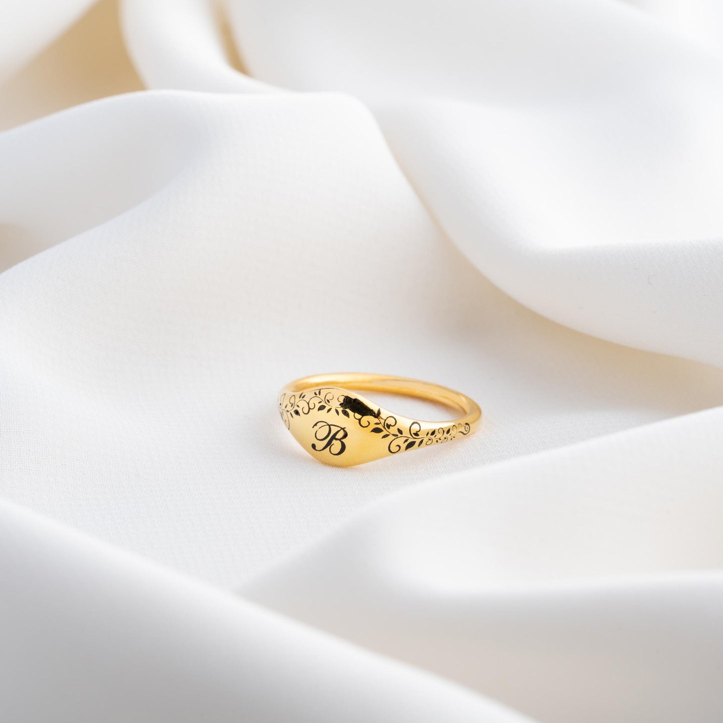 Silver Signet Ring - Custom Engraved Pinky Ring, Personalized Name Ring, Gold Dainty Handwriting Memorial Ring, Anniversary Ring for Women