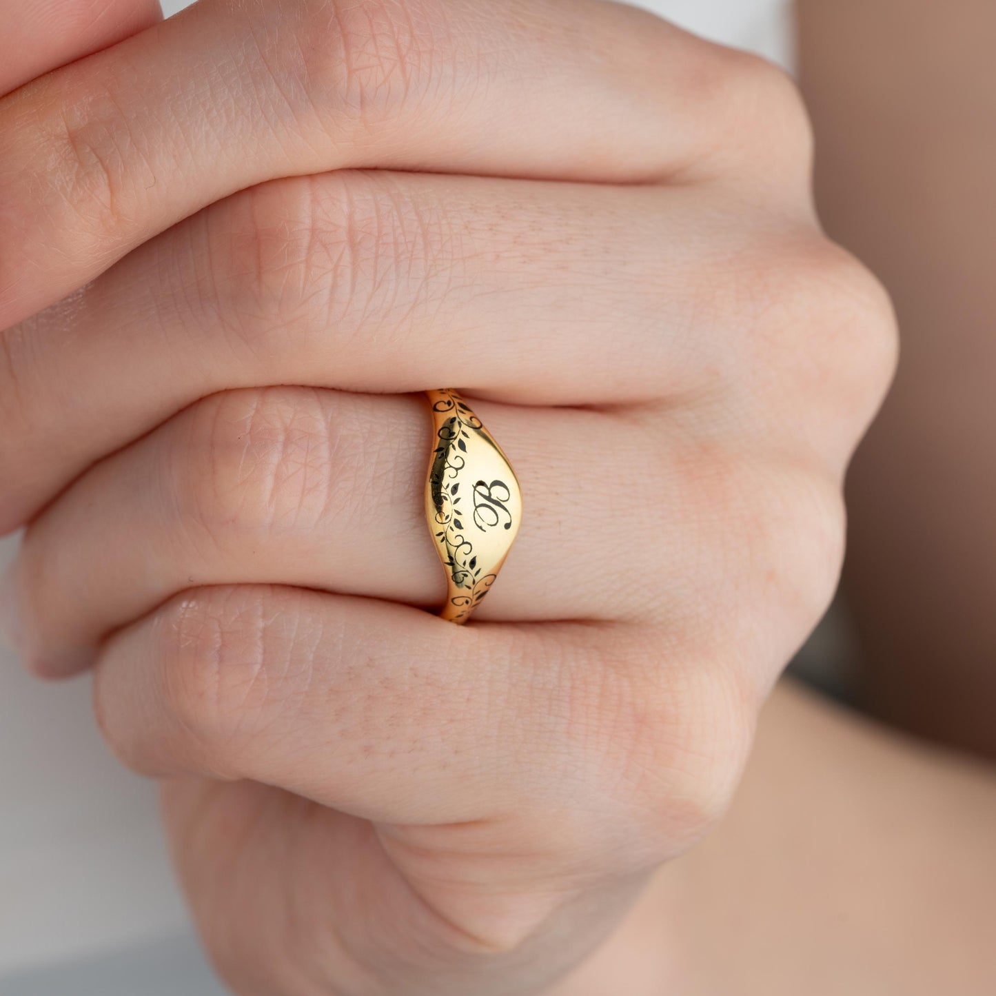 Silver Signet Ring - Custom Engraved Pinky Ring, Personalized Name Ring, Gold Dainty Handwriting Memorial Ring, Anniversary Ring for Women
