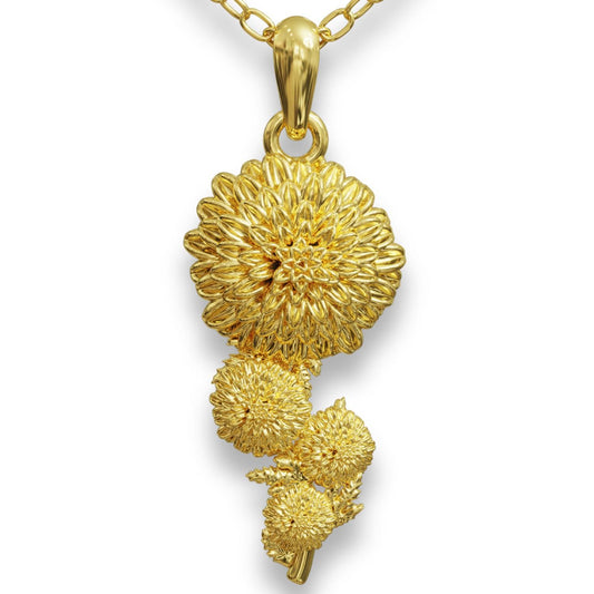 Chrysanthemum Necklace–November Birth Flower Jewelry,925 Sterling Silver Floral Pendant, Gold-Nature Charm,Dainty Handmade Botanical Gift