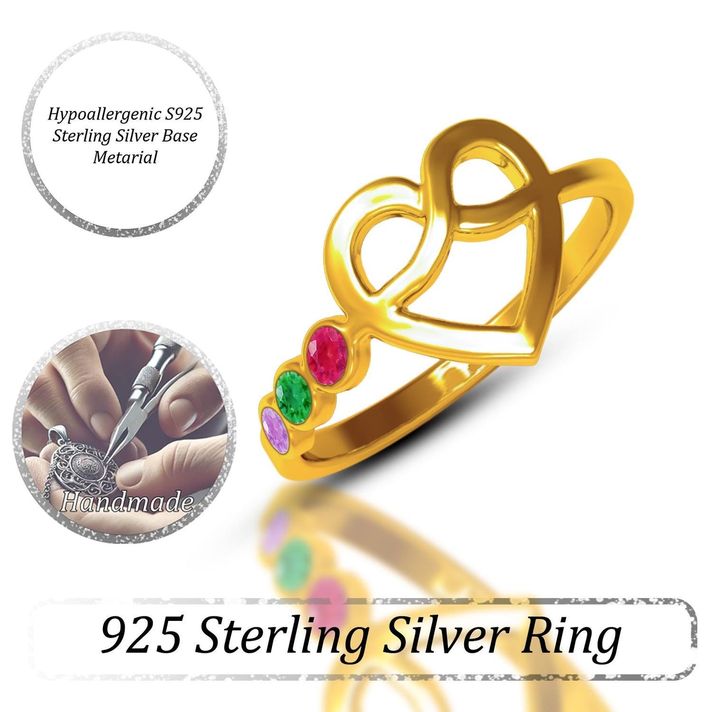Personalized Birthstone Ring, Amethyst Aquamarine Alexandrite Garnet Citrine Onyx Heart Pinky Ring, Custom Initial Birthflower Claddagh Gift