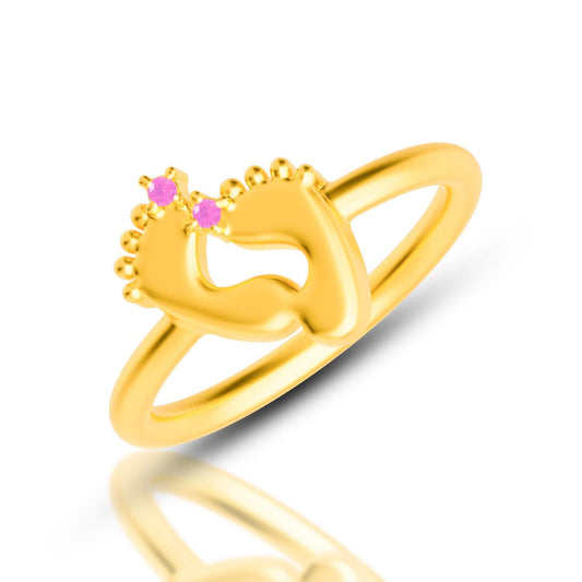 Handmade Gold Plated Baby Footprint Ring with Birthstone – 925 Sterling Silver Personalized Jewelry for Moms.