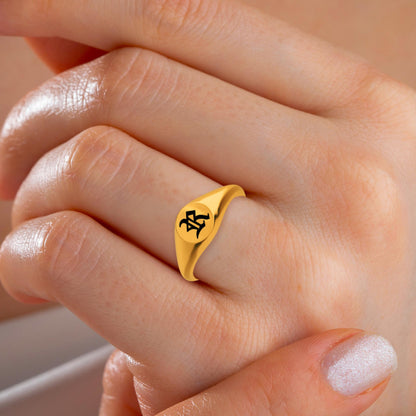 Times New Roman Initial Ring, Personalized Signet Ring, Gold Initial Jewelry, Handmade Engagement Ring, Gift for Him & Her, Birthday Gift