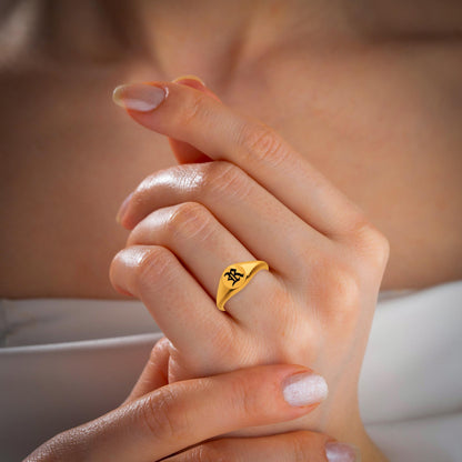 Times New Roman Initial Ring, Personalized Signet Ring, Gold Initial Jewelry, Handmade Engagement Ring, Gift for Him & Her, Birthday Gift