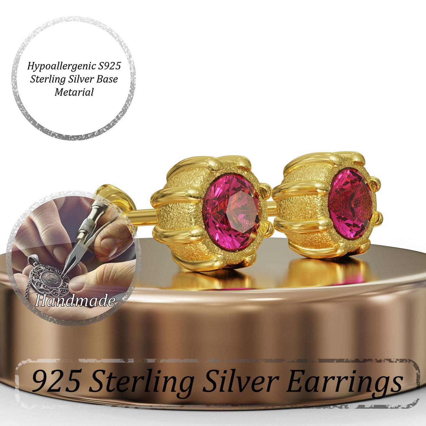 Ruby Stud Earrings,Gold-Silver Studs, Ruby Jewelry,Moissanite-Garnet Earrings, Wedding,Statement Earrings,Birthday,Anniversary Gift for Her