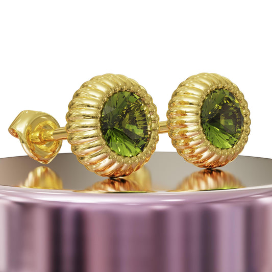 Peridot Stud Earrings, Gold-Silver Earrings, Handmade Peridot Earrings, Moissanite & Jade Earrings, Cute Christmas Gift, Statement Studs