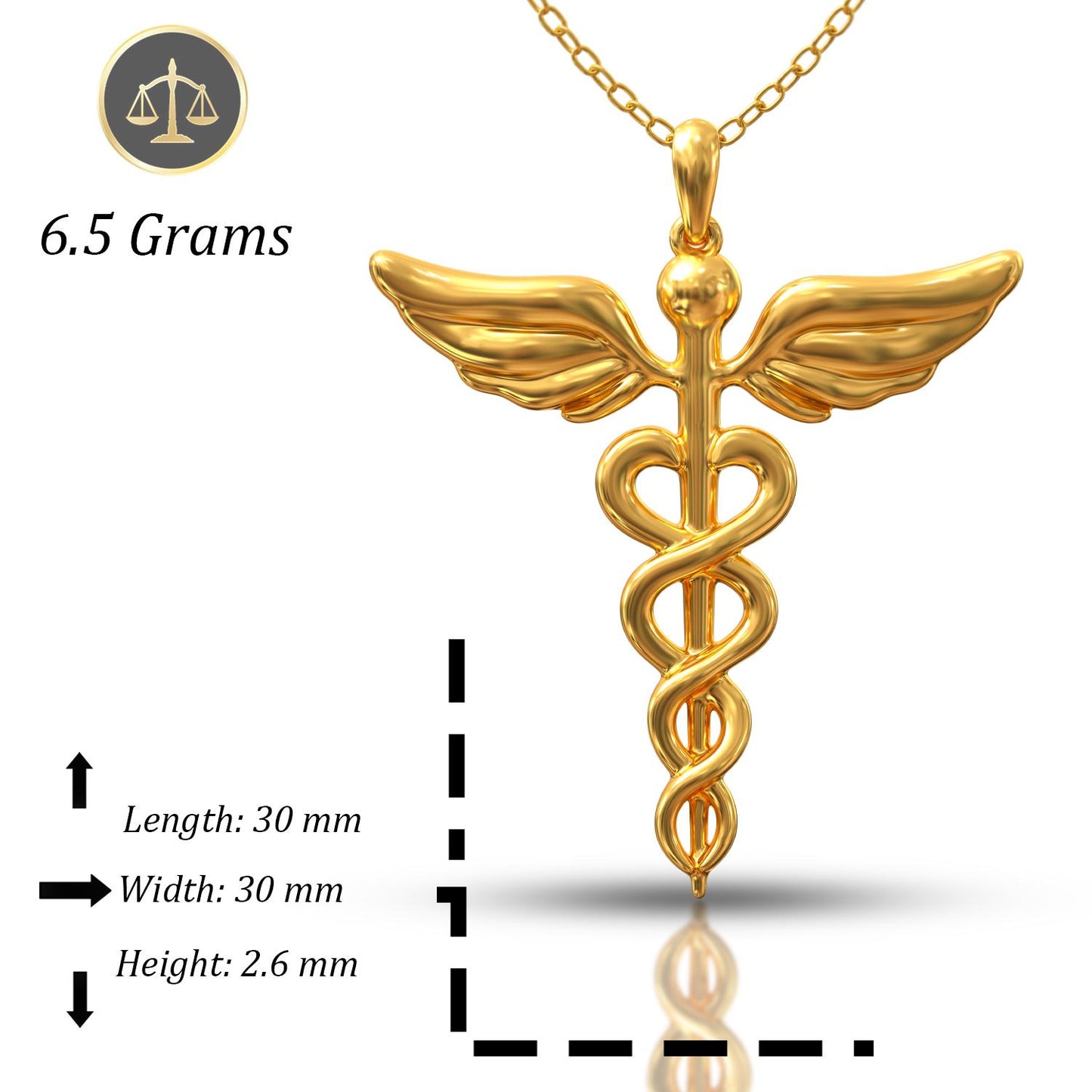 Handmade Caduceus Necklace, 14K Gold Plated Medical Charm, Custom Mythology Pendant, Personalized Jewelry Gift for Nurse & Medical Student
