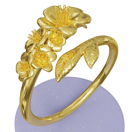 Larkspur Signet Ring, Birth Flower Jewelry, Gold Signet Ring, Nature Inspired Sterling Silver Ring, Dainty Statement Ring for Women