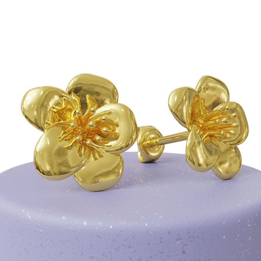 Elegant Larkspur Stud Earrings – 925 Sterling Silver, 14 k Gold-Plated, July Birth Flower, Handmade Botanical Jewelry Gift for Her