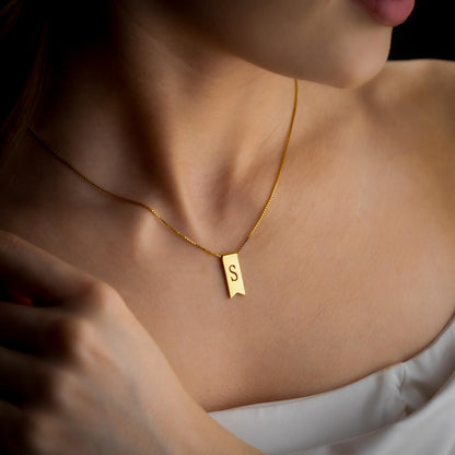 Flag Necklace - Personalized Initial Necklace, Engraved Monogram Pendant, Minimalist 14K Gold Jewelry, Graduation Gift,Birthday Gift for Her