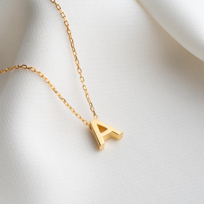 Gold Letter Initial Necklace, Minimalist Name Charm Jewelry, Rose Gold Bubble Necklace for Women, Personalized Birthday Gift for Her.