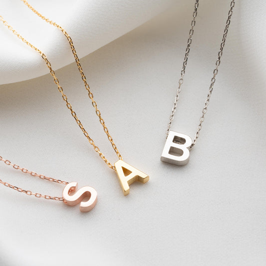 Gold Letter Initial Necklace, Minimalist Name Charm Jewelry, Rose Gold Bubble Necklace for Women, Personalized Birthday Gift for Her.