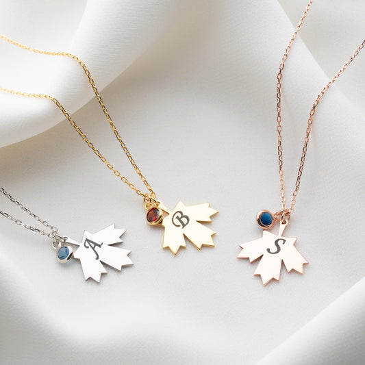 Personalized Letter Leaf Necklace,Gold Silver Initial Charm Pendant,Tiny Minimalist Flower Clover Acorn Necklace,Custom Jewelry Gift for Her