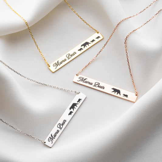 Bar Necklace, Gold Name Bar Jewelry, Custom Engraved Statement Necklace for Women, New Mom Gift, Personalized Mothers Day Gift for Mom
