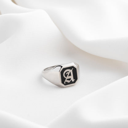 Signet Ring - Custom Engraved Minimalist Ring, Personalized Name Ring, Dainty Handwriting Letter Ring, Statement Ring for Men & Women.