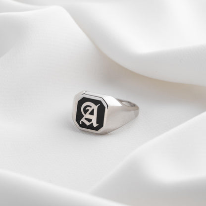 Signet Ring - Custom Engraved Minimalist Ring, Personalized Name Ring, Dainty Handwriting Letter Ring, Statement Ring for Men & Women.