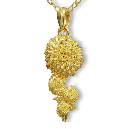 Chrysanthemum Necklace–November Birth Flower Jewelry,925 Sterling Silver Floral Pendant, Gold-Nature Charm,Dainty Handmade Botanical Gift