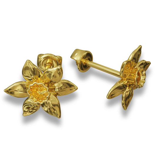 Narcissus Earrings, Sterling Silver Daffodil Earrings, Gold Plated Floral Jewelry, Birth Flower Stud Drop Earrings, Handmade Gift-handmade