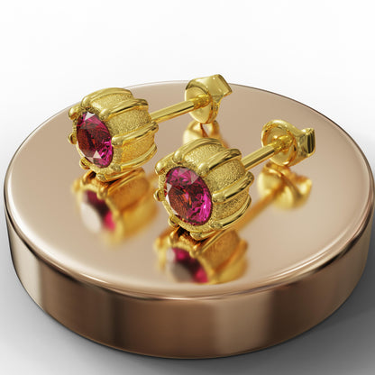Ruby Stud Earrings,Gold-Silver Studs, Ruby Jewelry,Moissanite-Garnet Earrings, Wedding,Statement Earrings,Birthday,Anniversary Gift for Her