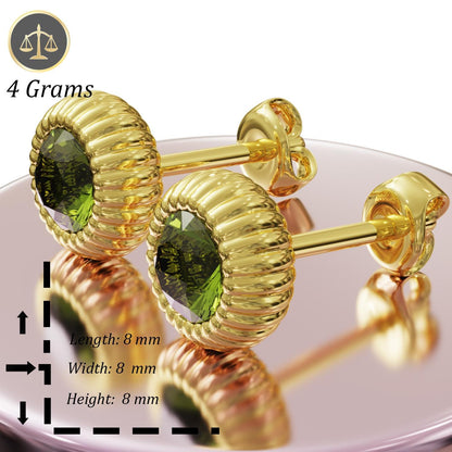 Peridot Stud Earrings, Gold-Silver Earrings, Handmade Peridot Earrings, Moissanite & Jade Earrings, Cute Christmas Gift, Statement Studs