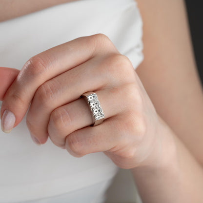 Gold Signet Ring-Custom Engraved Pinky Ring,Personalized Name Ring, Silver Dainty Handwriting Memorial Ring,Anniversary Ring for Women & Men