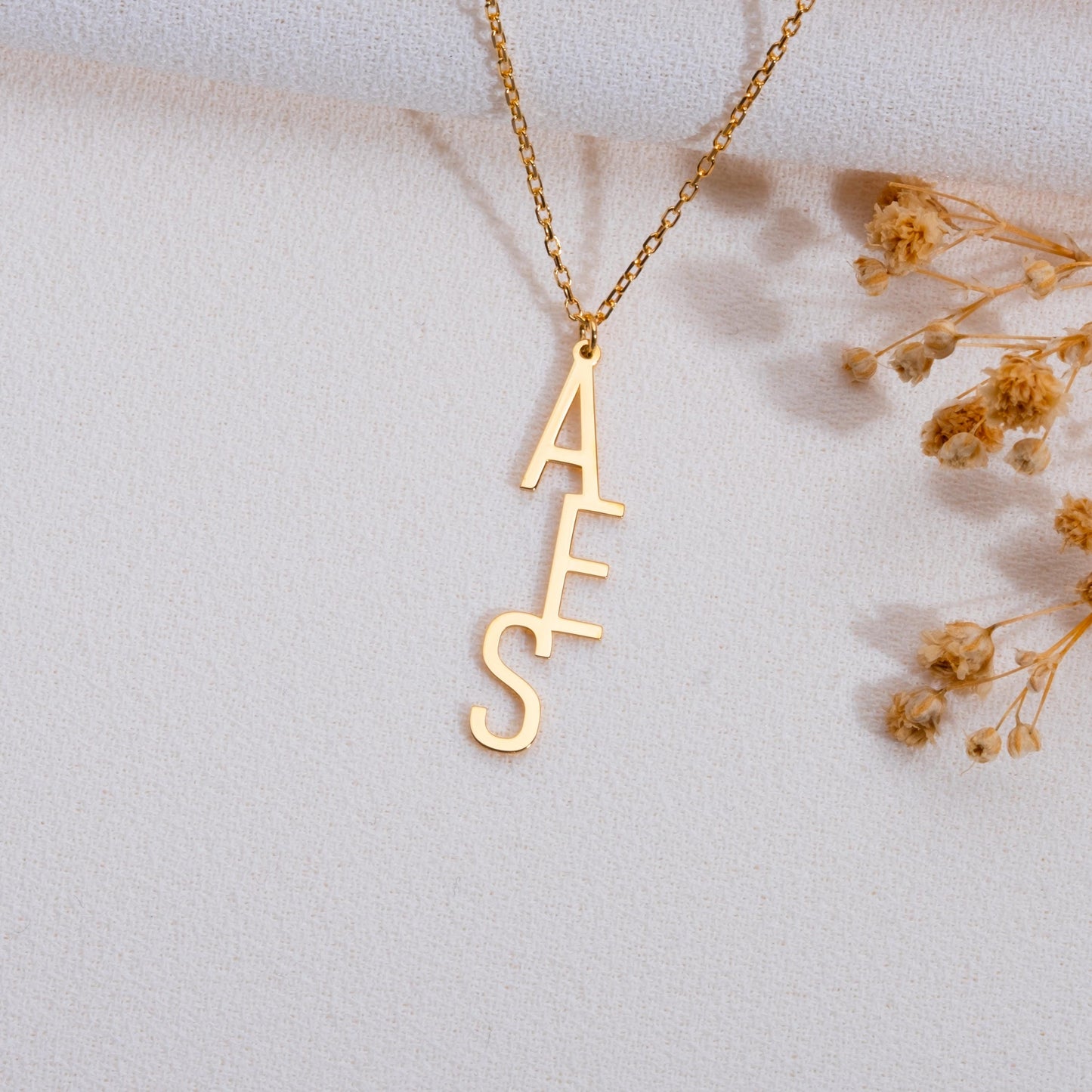 Vertical Initial Necklace, Two Initial Bar Necklace, Personalized Gold Nameplate, Family Necklace, Gift for Women, Custom Vertical Letters