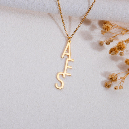 Vertical Initial Necklace, Two Initial Bar Necklace, Personalized Gold Nameplate, Family Necklace, Gift for Women, Custom Vertical Letters