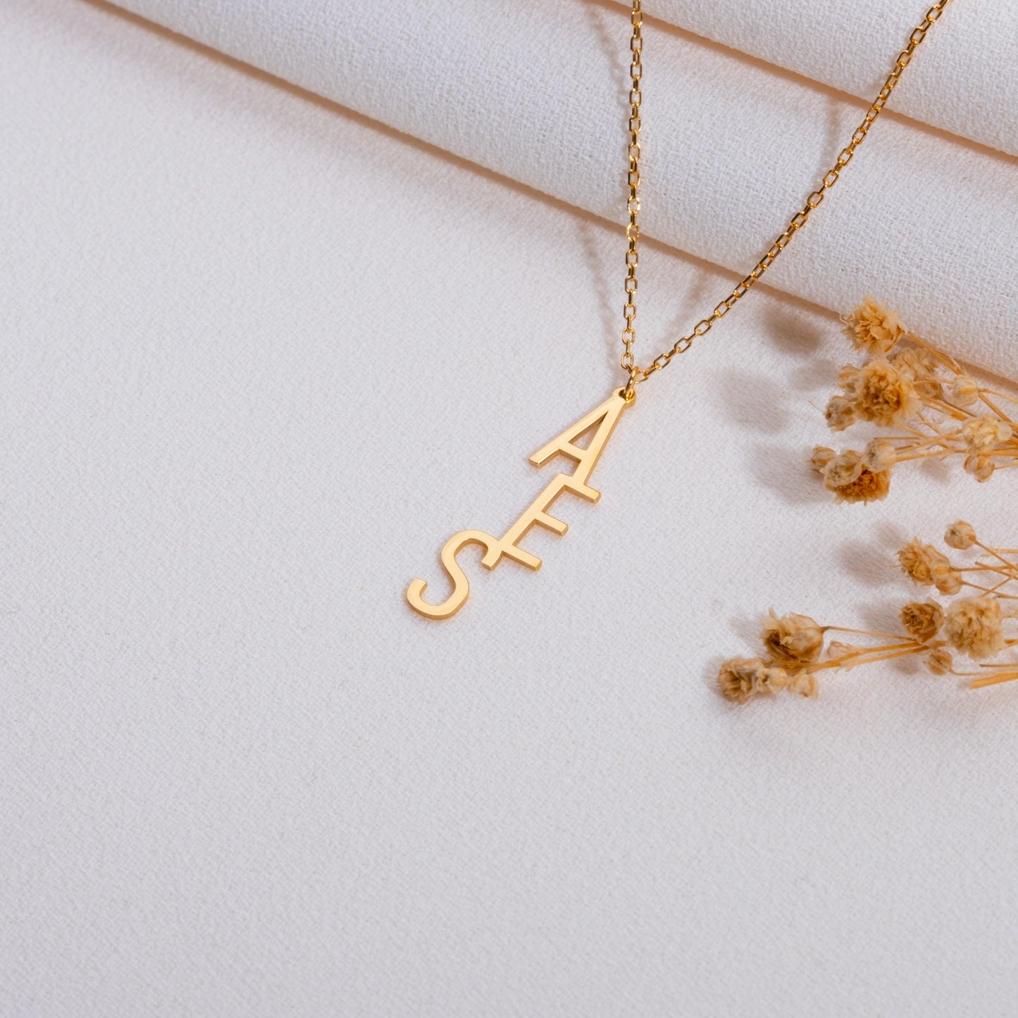 Vertical Initial Necklace, Two Initial Bar Necklace, Personalized Gold Nameplate, Family Necklace, Gift for Women, Custom Vertical Letters